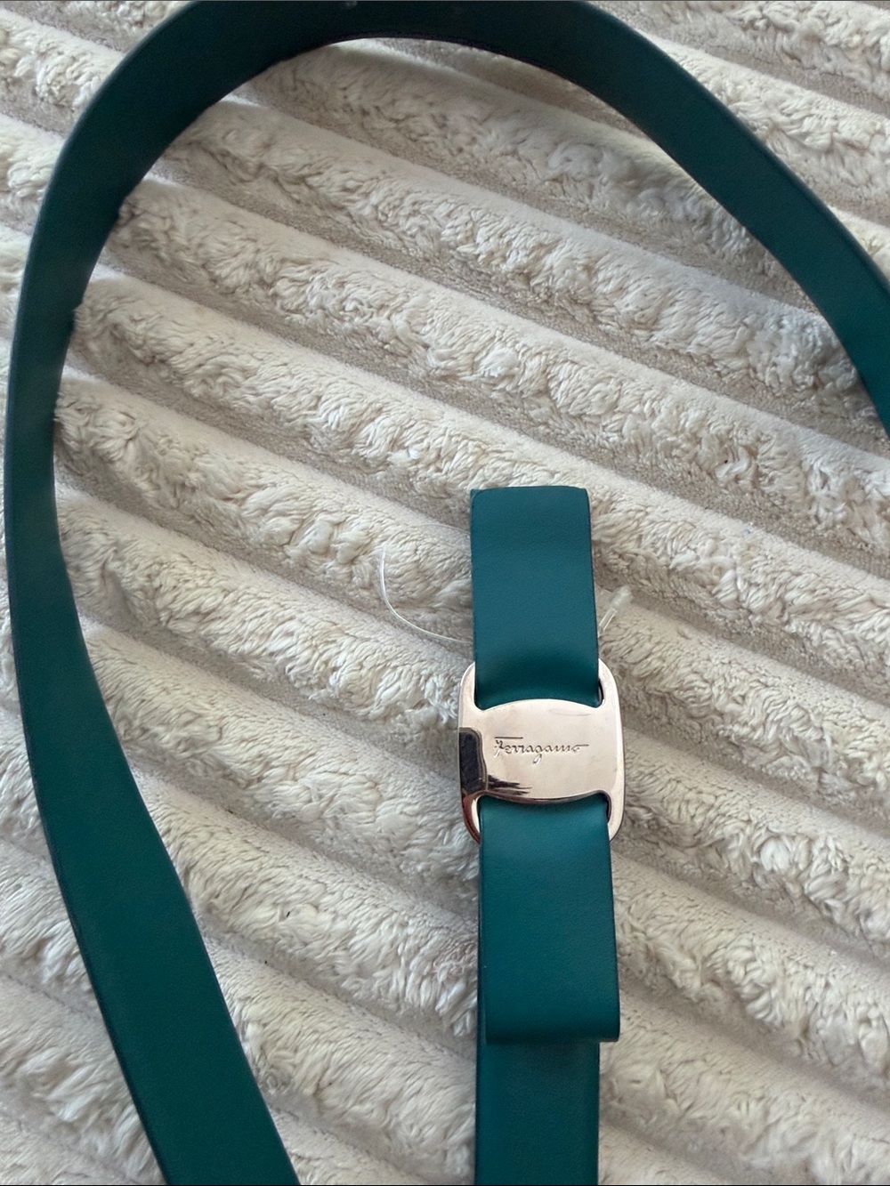 Salvatore Ferragamo Teal Leather Belt with Signature Silver Buckle